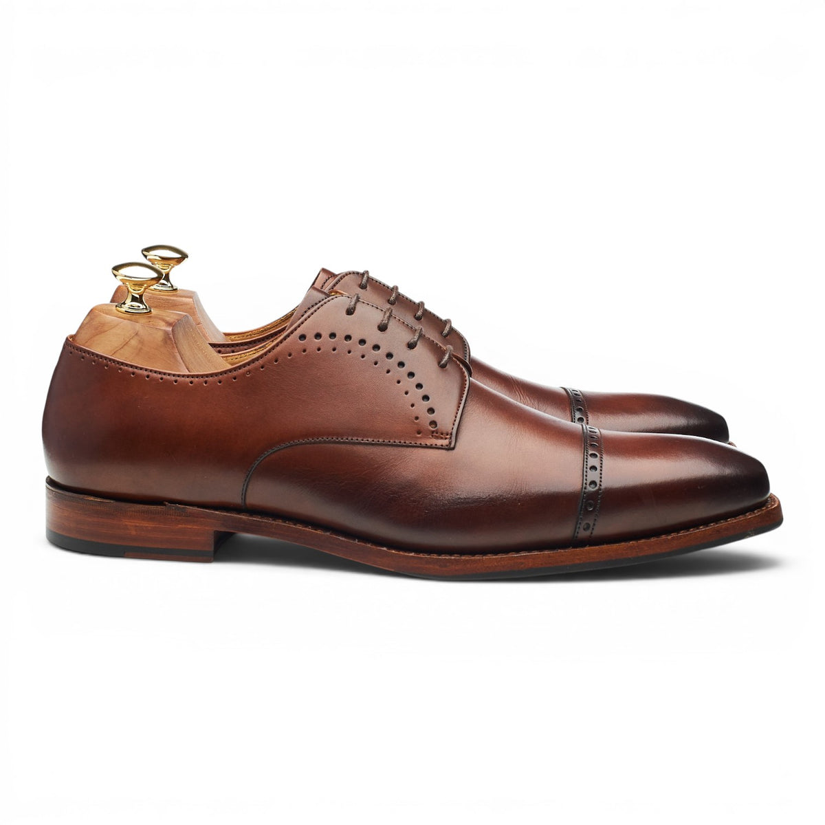 'Noah' Brown Patina Leather Cap Toe Derby UK 9.5 F