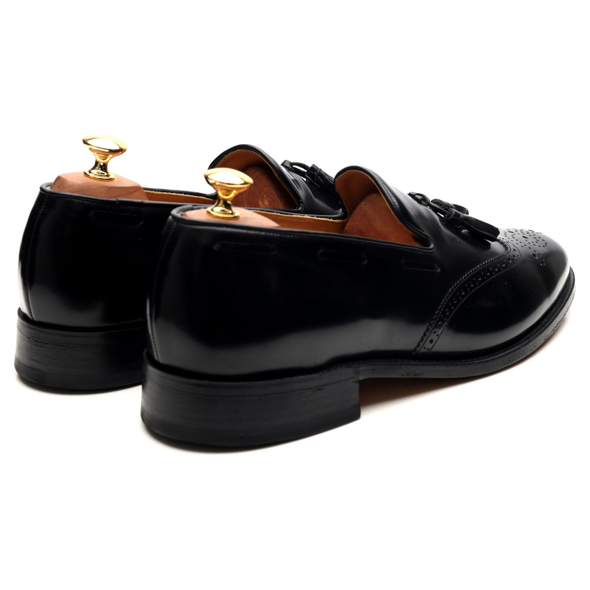 &#39;Clive&#39; Black Leather Wing Cap Tassel Loafers UK 10.5 F