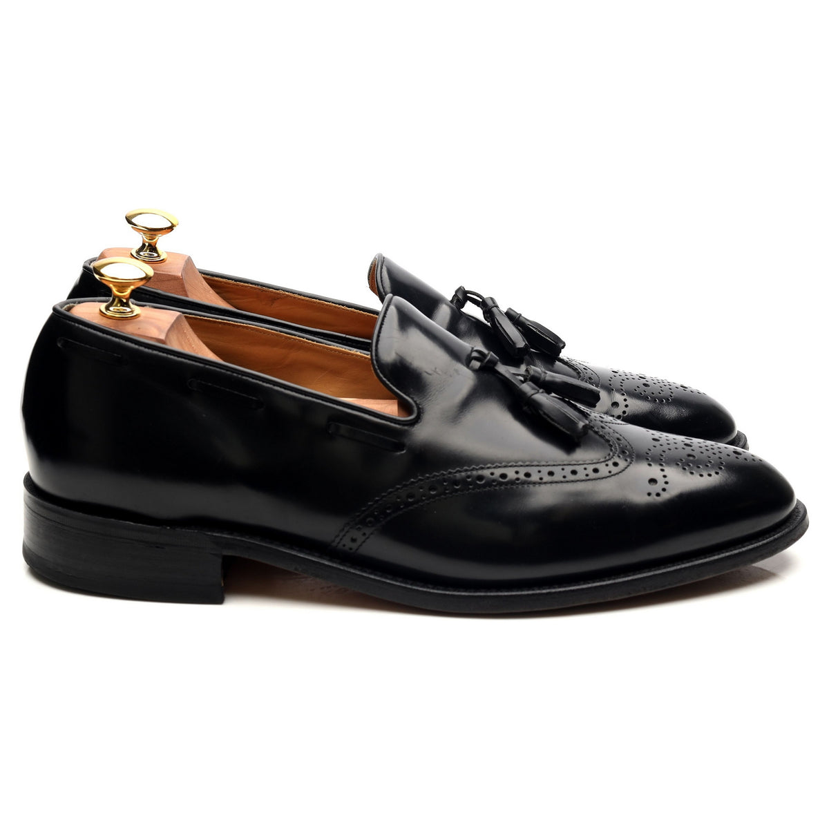 &#39;Clive&#39; Black Leather Wing Cap Tassel Loafers UK 10.5 F