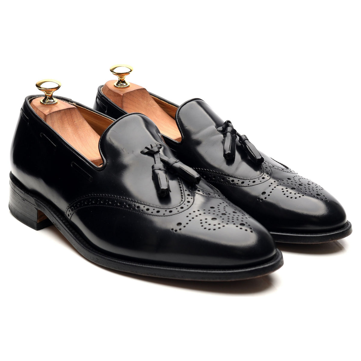 &#39;Clive&#39; Black Leather Wing Cap Tassel Loafers UK 10.5 F