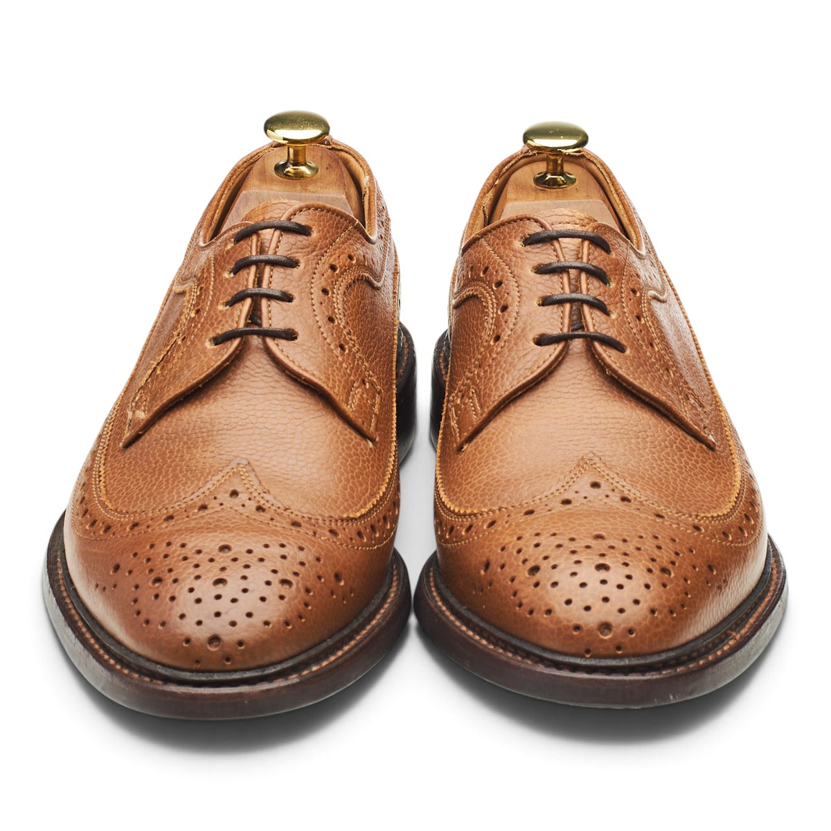'Fulton' Tan Brown Grain Leather Derby Brogues UK 8