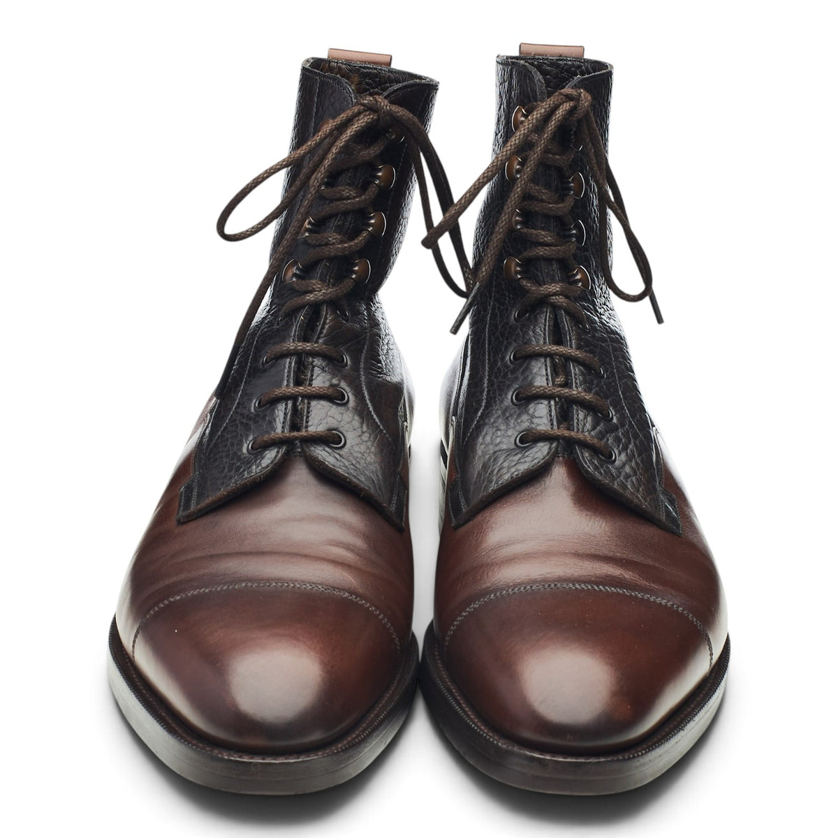 'Galway' Dark Brown / Black Grain Leather Boots UK 9.5 E