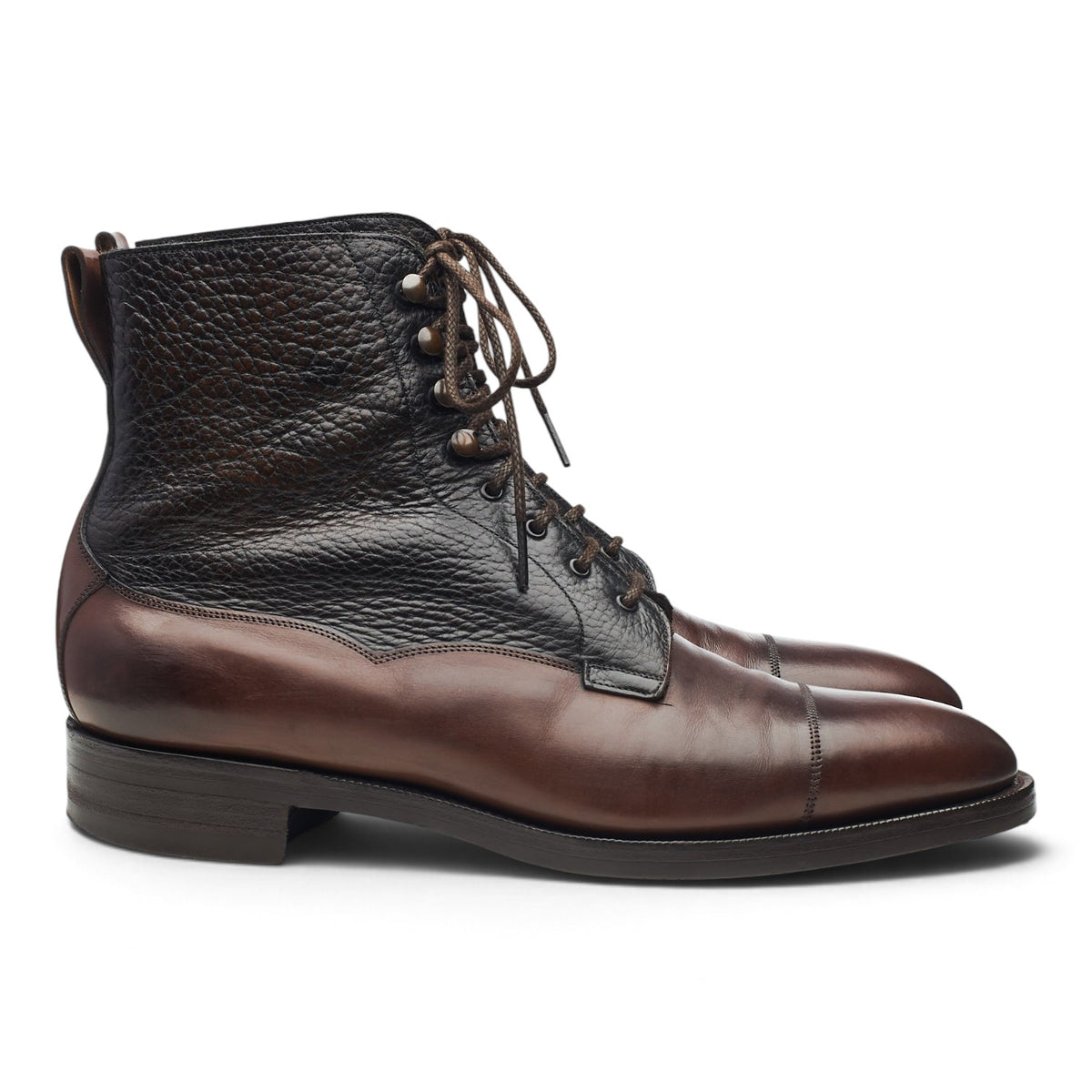 'Galway' Dark Brown / Black Grain Leather Boots UK 9.5 E