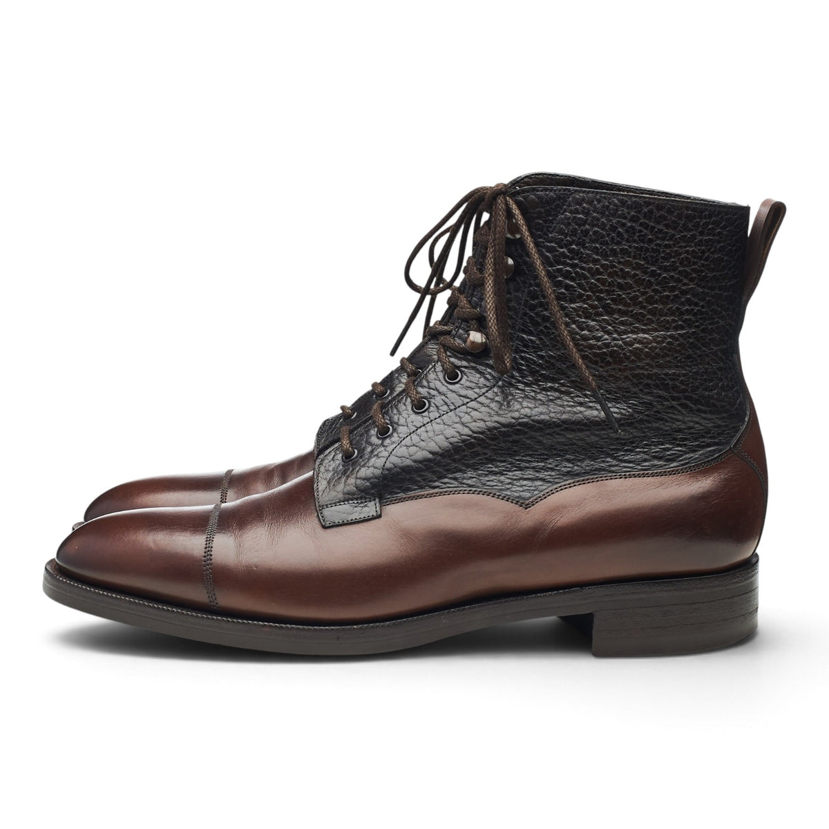 'Galway' Dark Brown / Black Grain Leather Boots UK 9.5 E