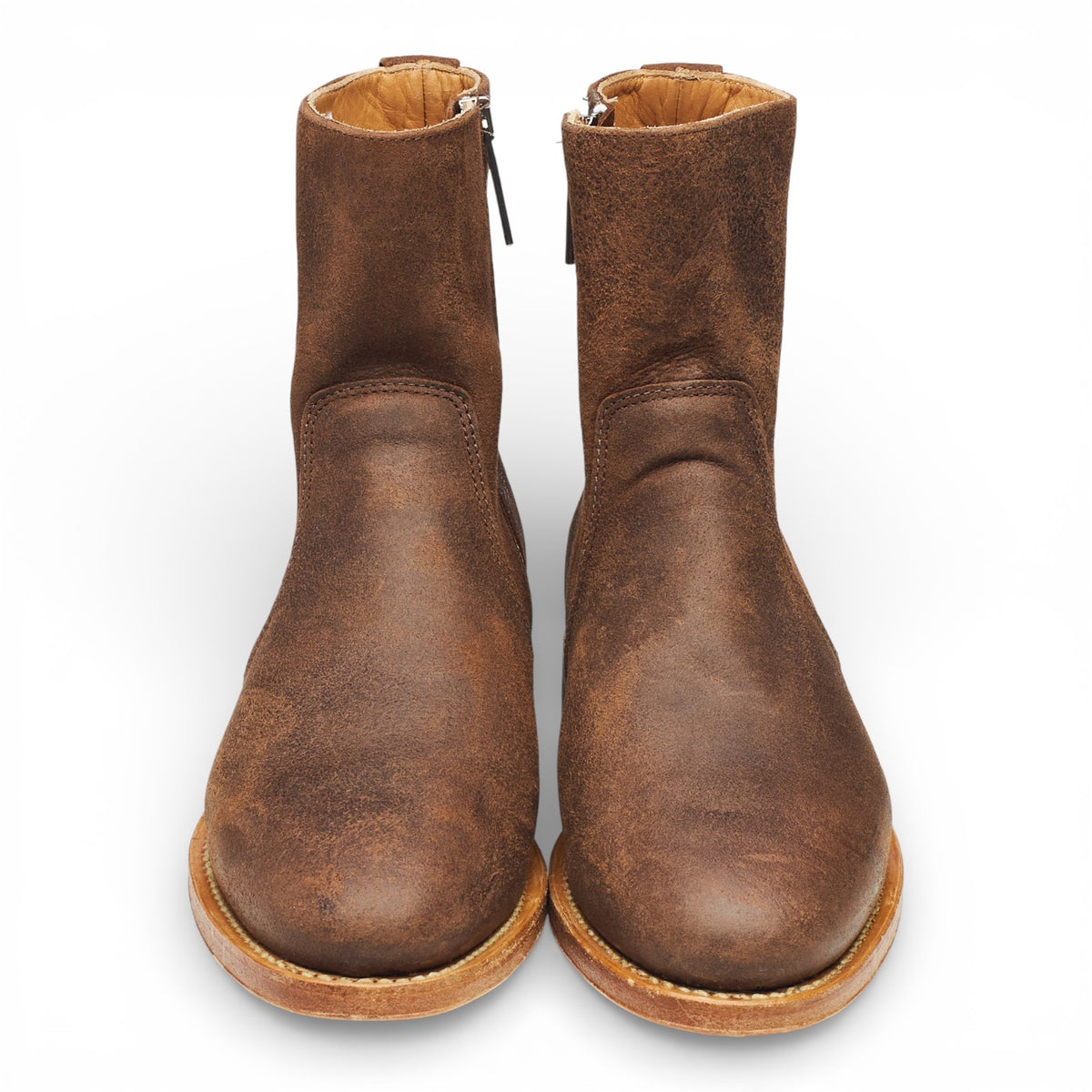 Brown Waxed  Horsehide Leather Side Zip Boots UK 7