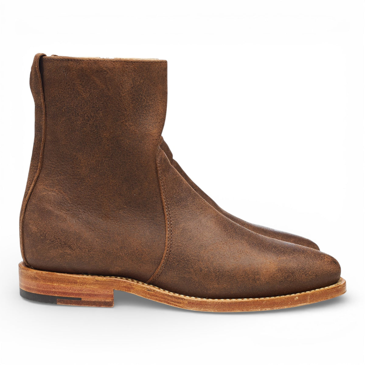 Brown Waxed  Horsehide Leather Side Zip Boots UK 7