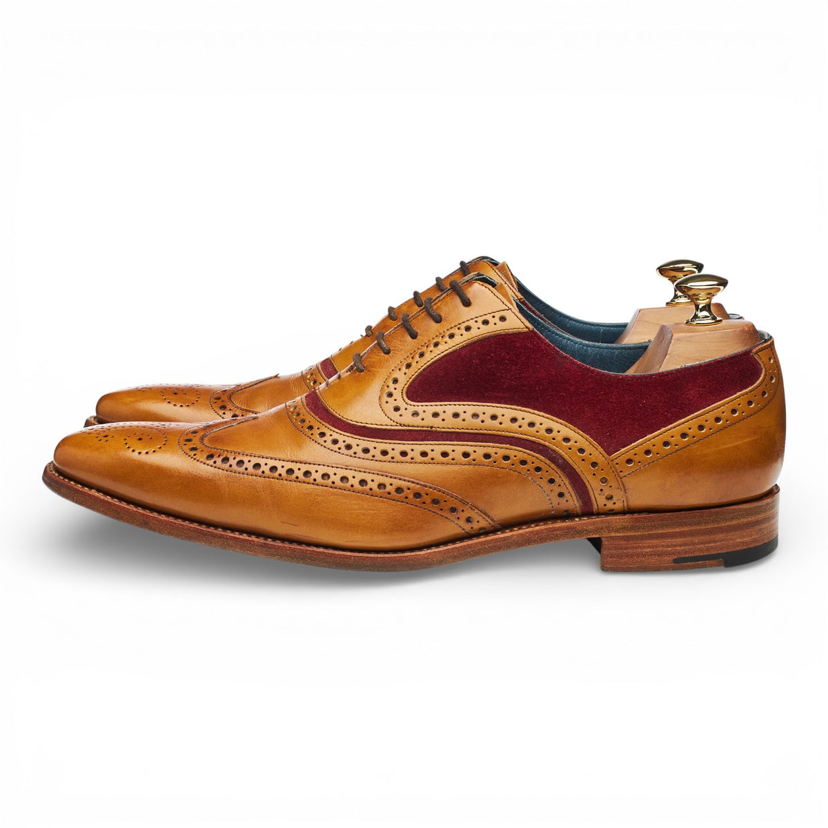 'McClean' Tan Brown Leather & Burgundy Suede Oxford Brogues UK 9.5 F