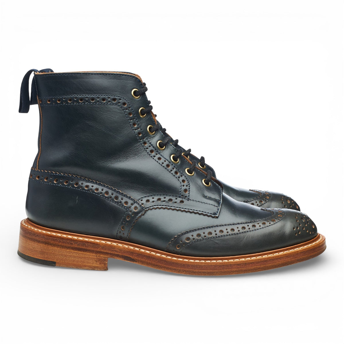 Herring 'Stow' Navy Blue Chromexcel Leather Brogue Boots UK 7