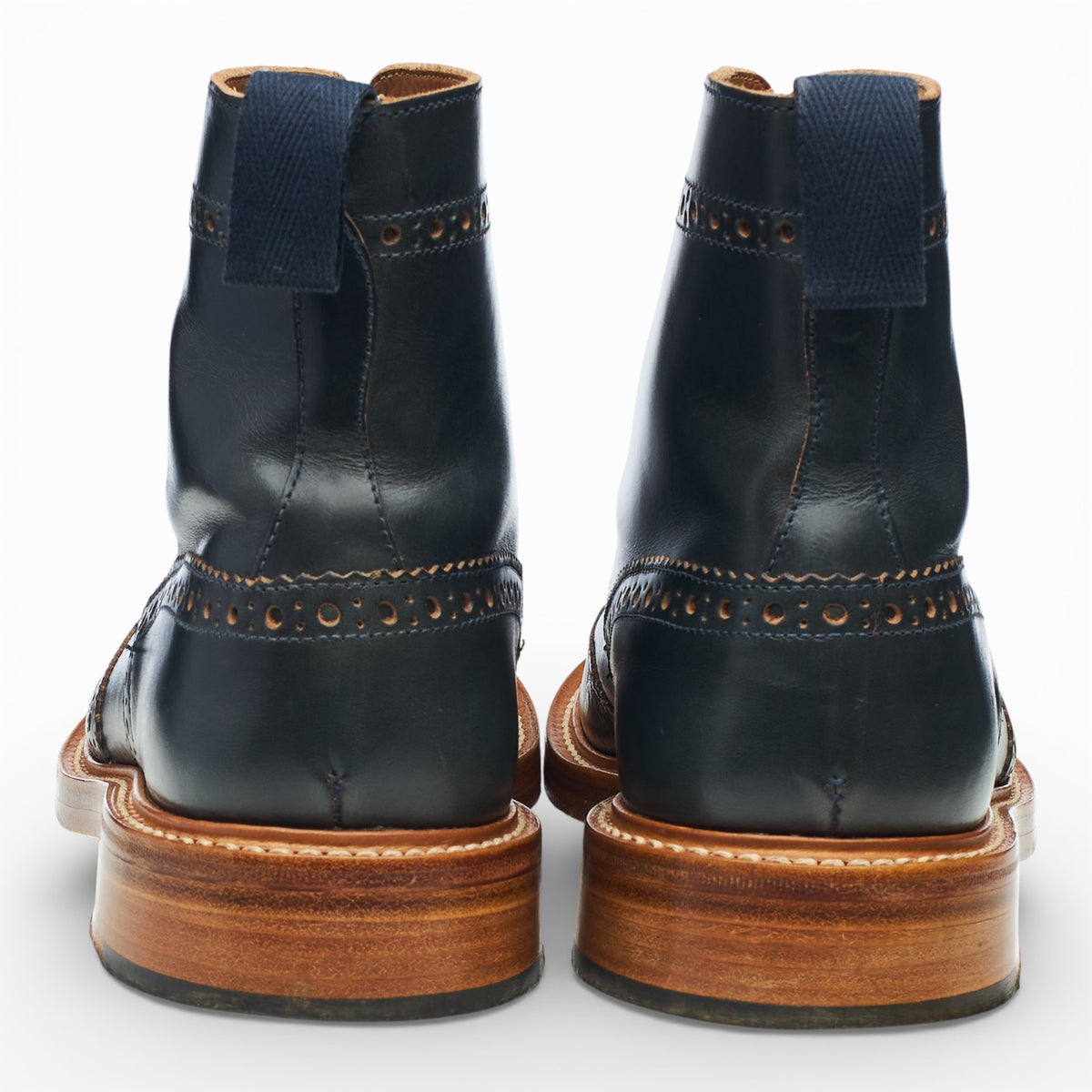 Herring 'Stow' Navy Blue Chromexcel Leather Brogue Boots UK 7
