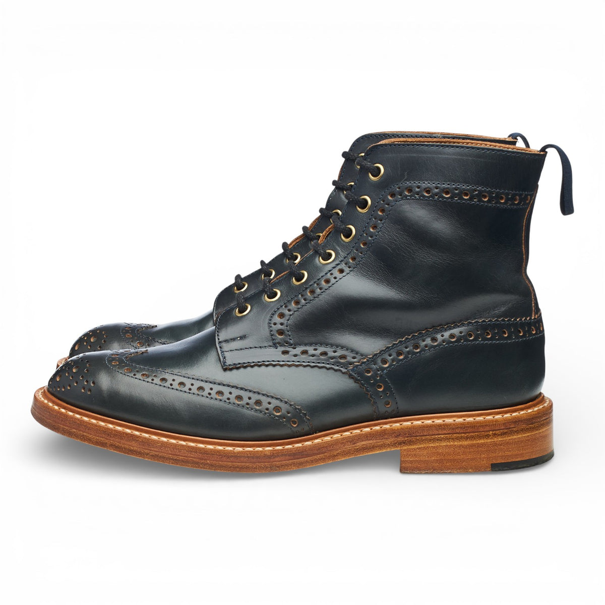 Herring 'Stow' Navy Blue Chromexcel Leather Brogue Boots UK 7
