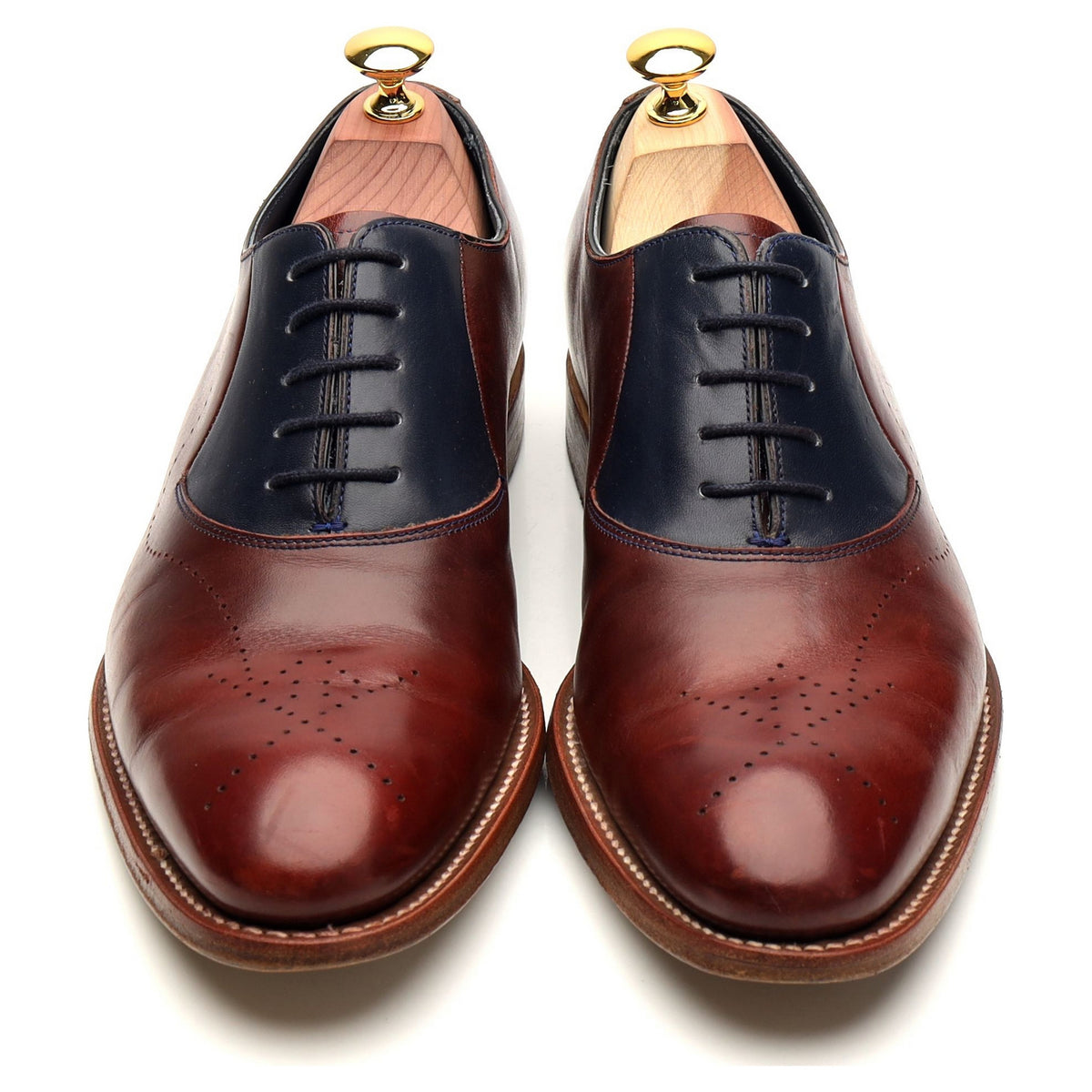 &#39;Harry&#39; Burgundy / Navy Blue Leather Oxford UK 7.5 F