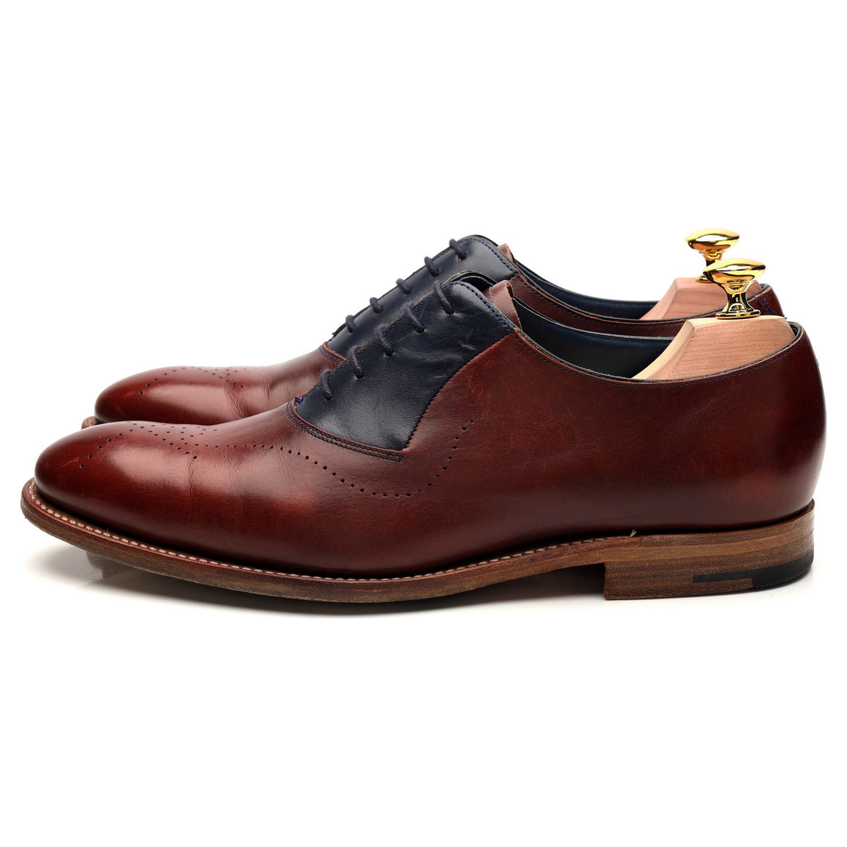 &#39;Harry&#39; Burgundy / Navy Blue Leather Oxford UK 7.5 F