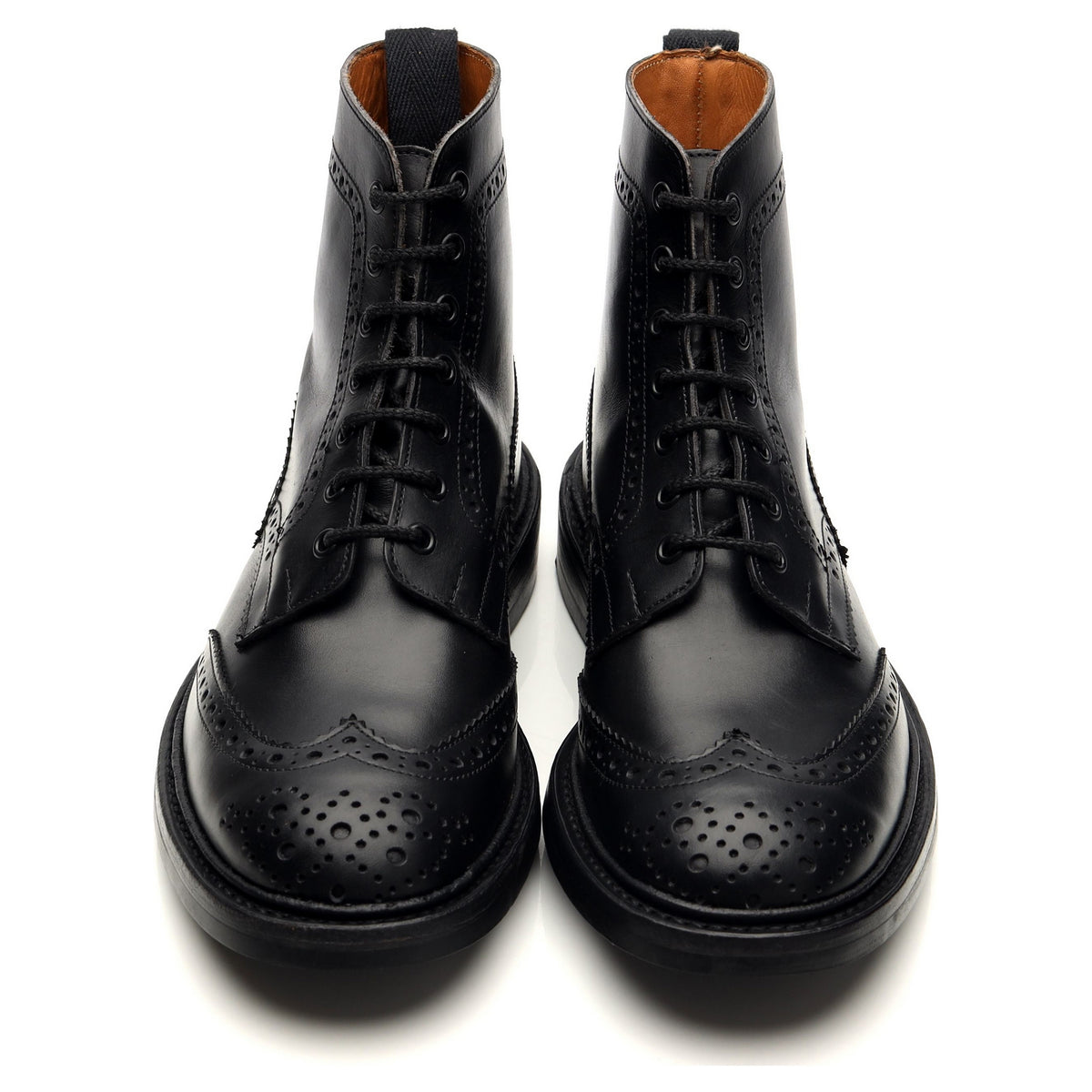 &#39;Stow&#39; Black Leather Brogue Boots UK 7