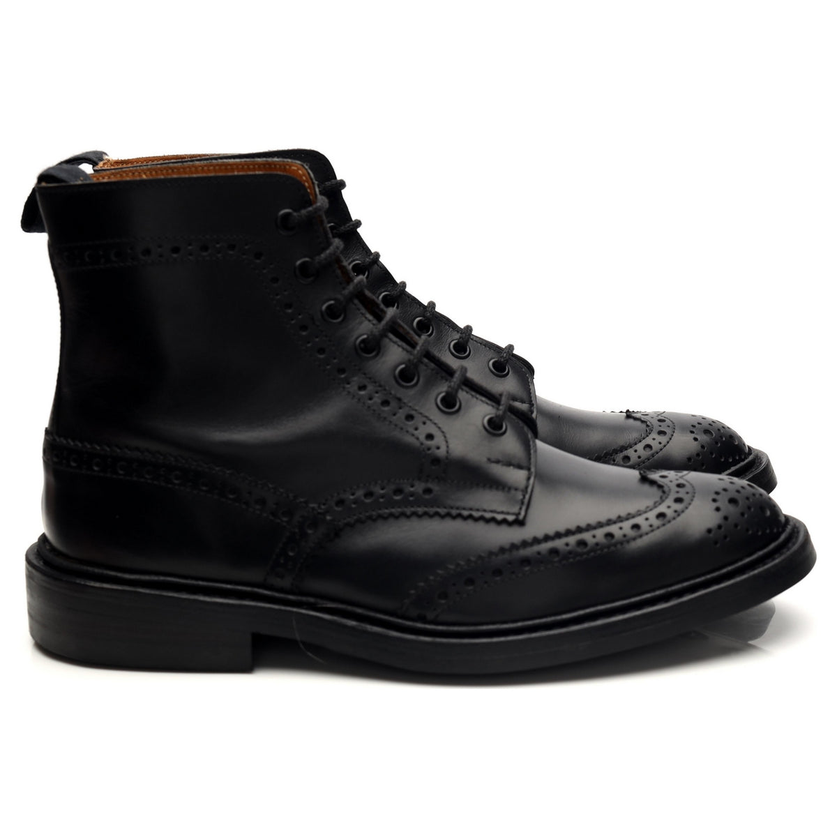 &#39;Stow&#39; Black Leather Brogue Boots UK 7