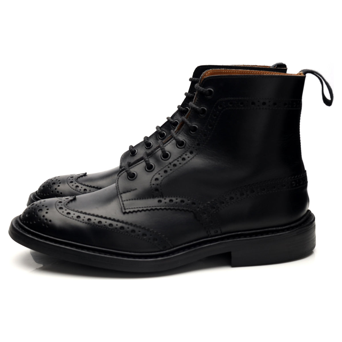 &#39;Stow&#39; Black Leather Brogue Boots UK 7