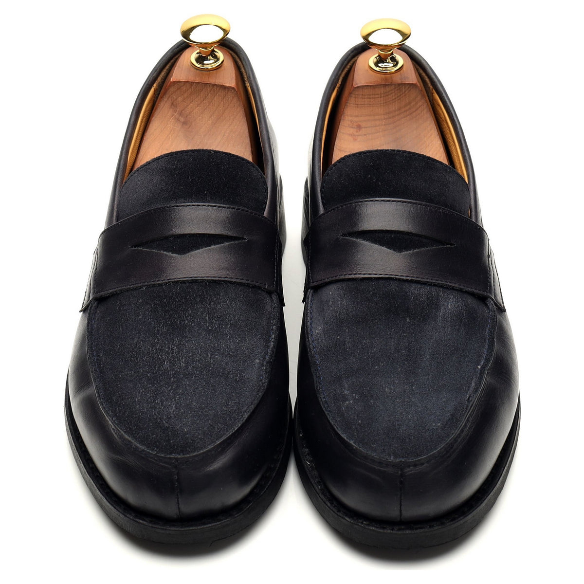 &#39;Dax&#39; Navy Blue Leather / Suede Loafers UK 6