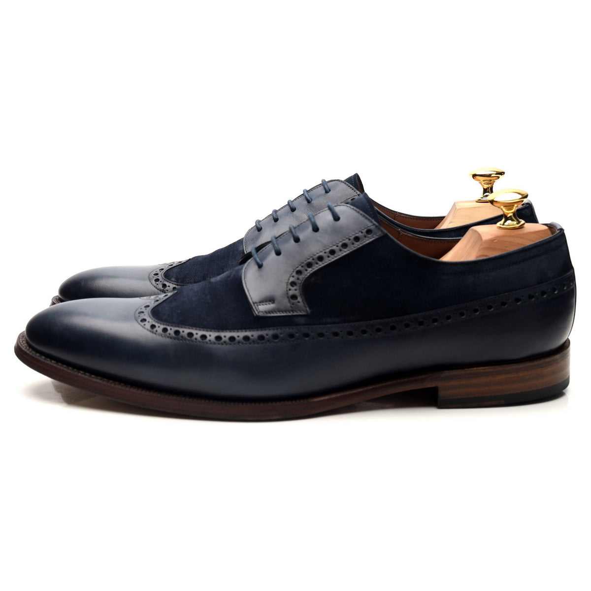 &#39;082&#39; Navy Blue Two Tone Leather Derby Brogues UK 10.5