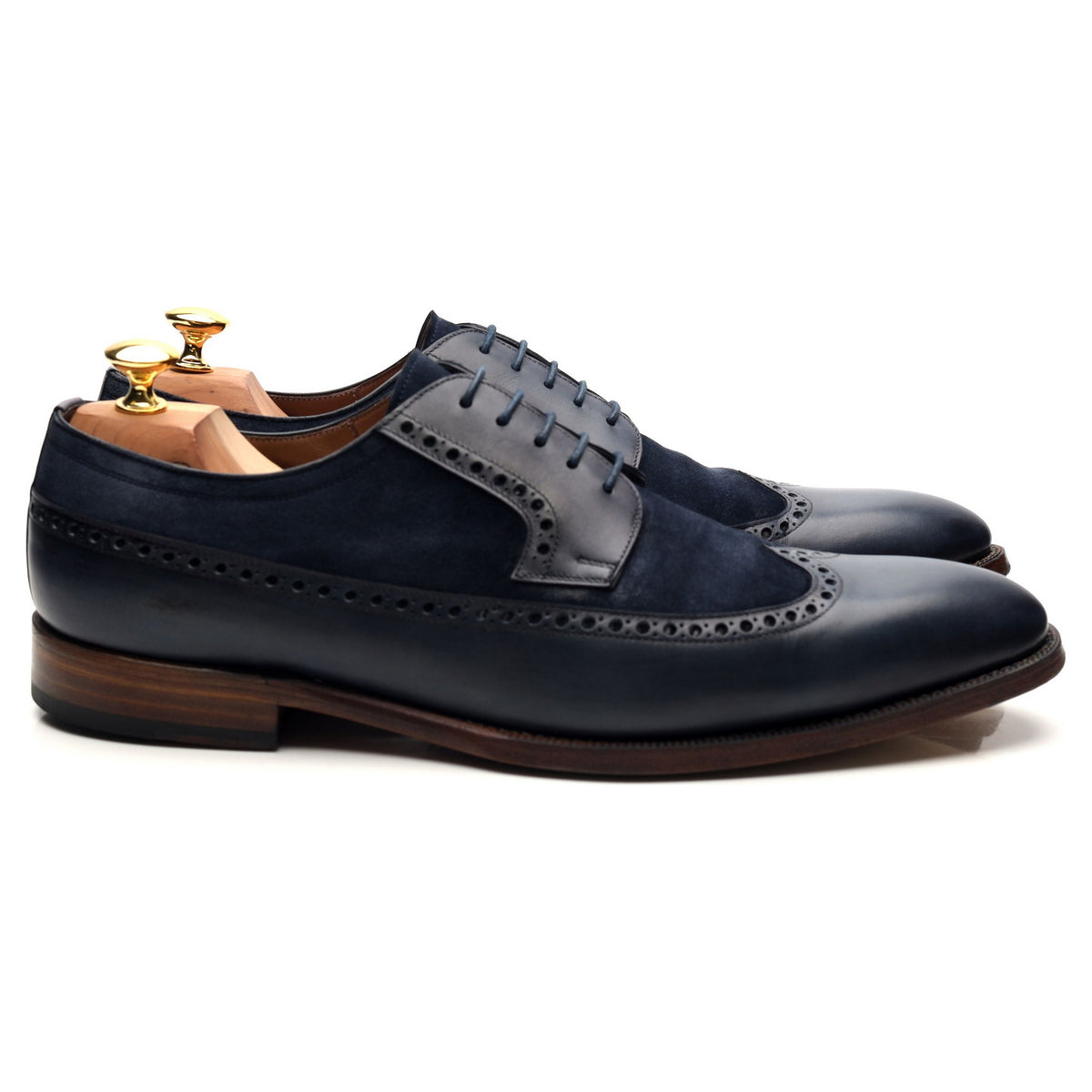 &#39;082&#39; Navy Blue Two Tone Leather Derby Brogues UK 10.5