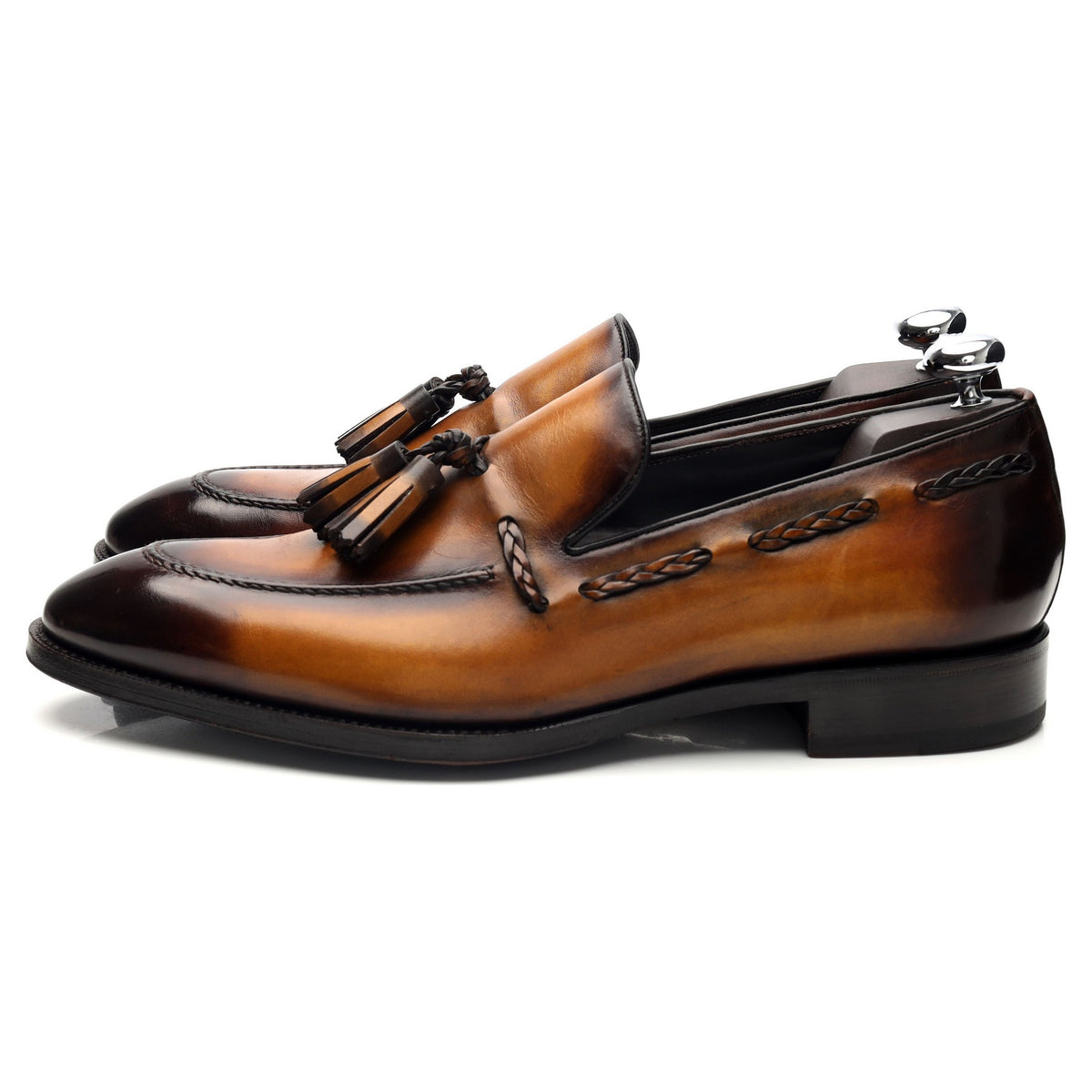 &#39;Varesse&#39; Tan Brown Patina Leather Tassel Loafers UK 10 US 11