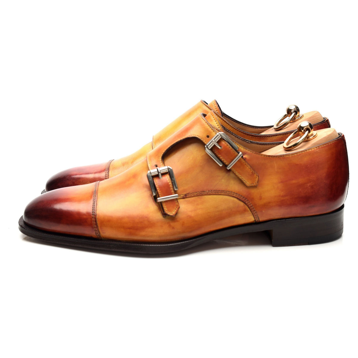 &#39;Palermo&#39; Tan Brown Leather Double Monk Strap UK 10 US 11