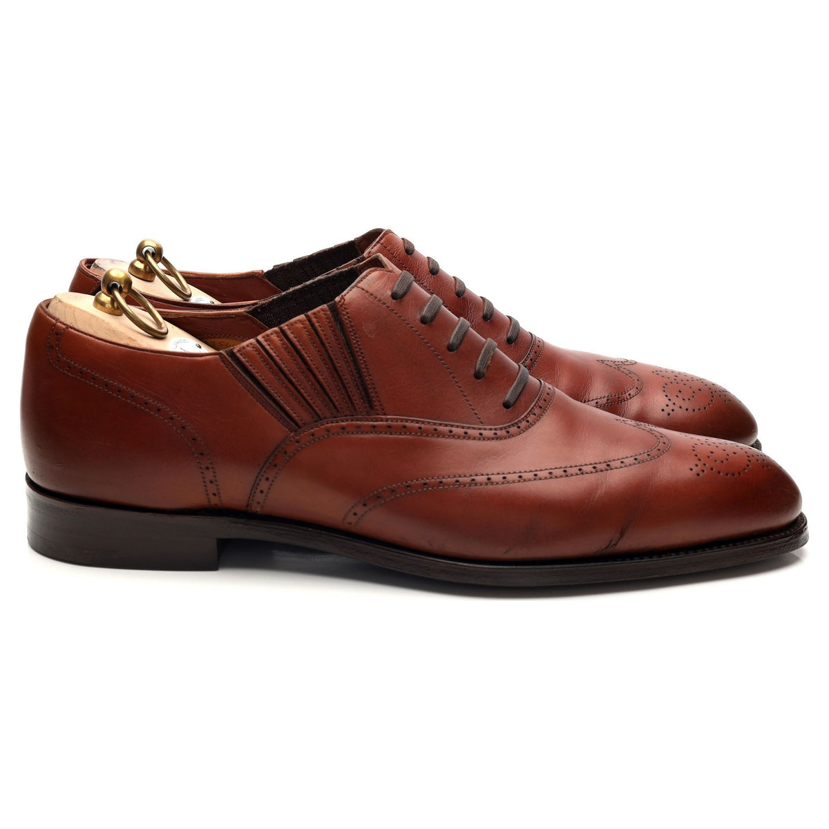 Tan Brown Leather Lazyman Slip On Brogues UK 10.5 E