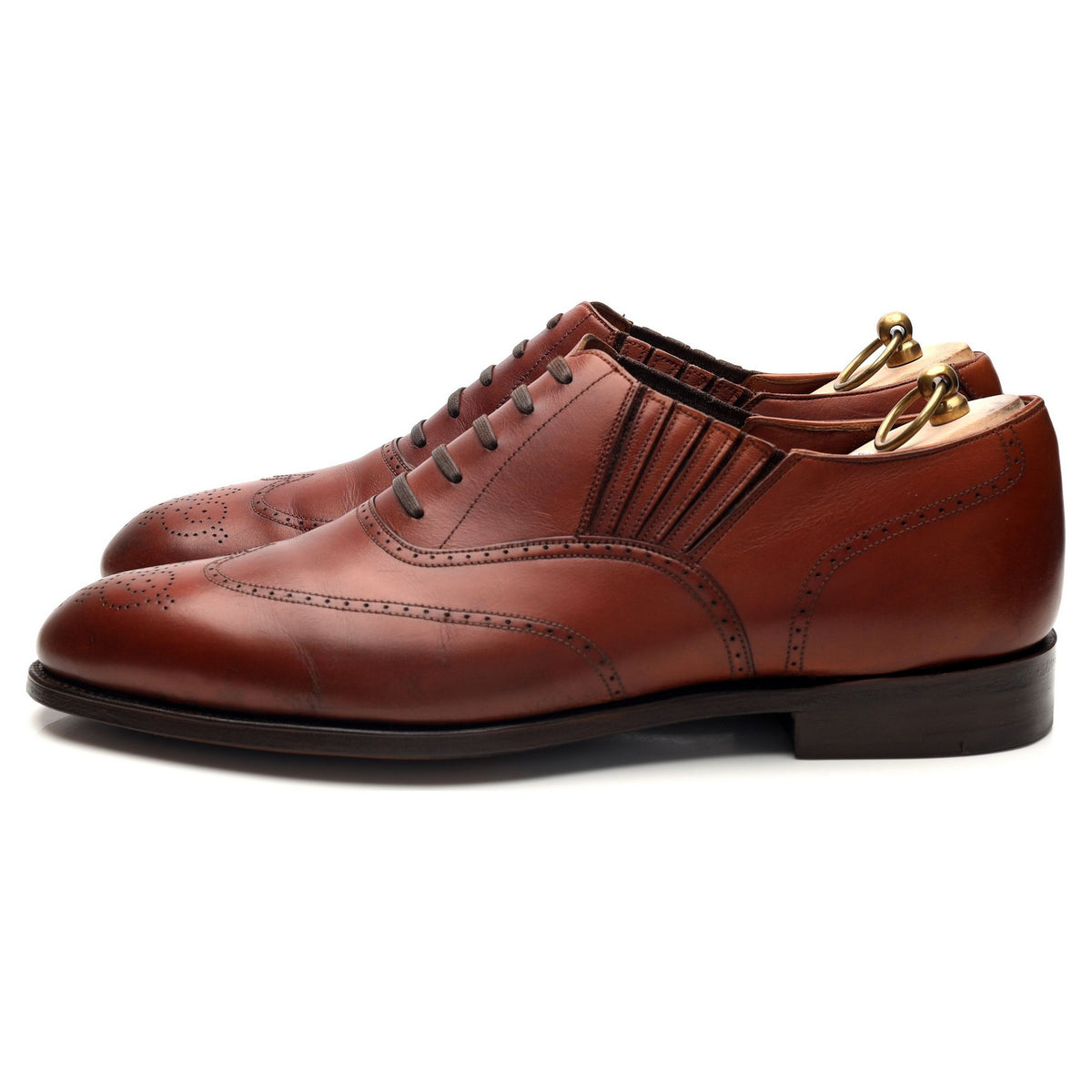Tan Brown Leather Lazyman Slip On Brogues UK 10.5 E