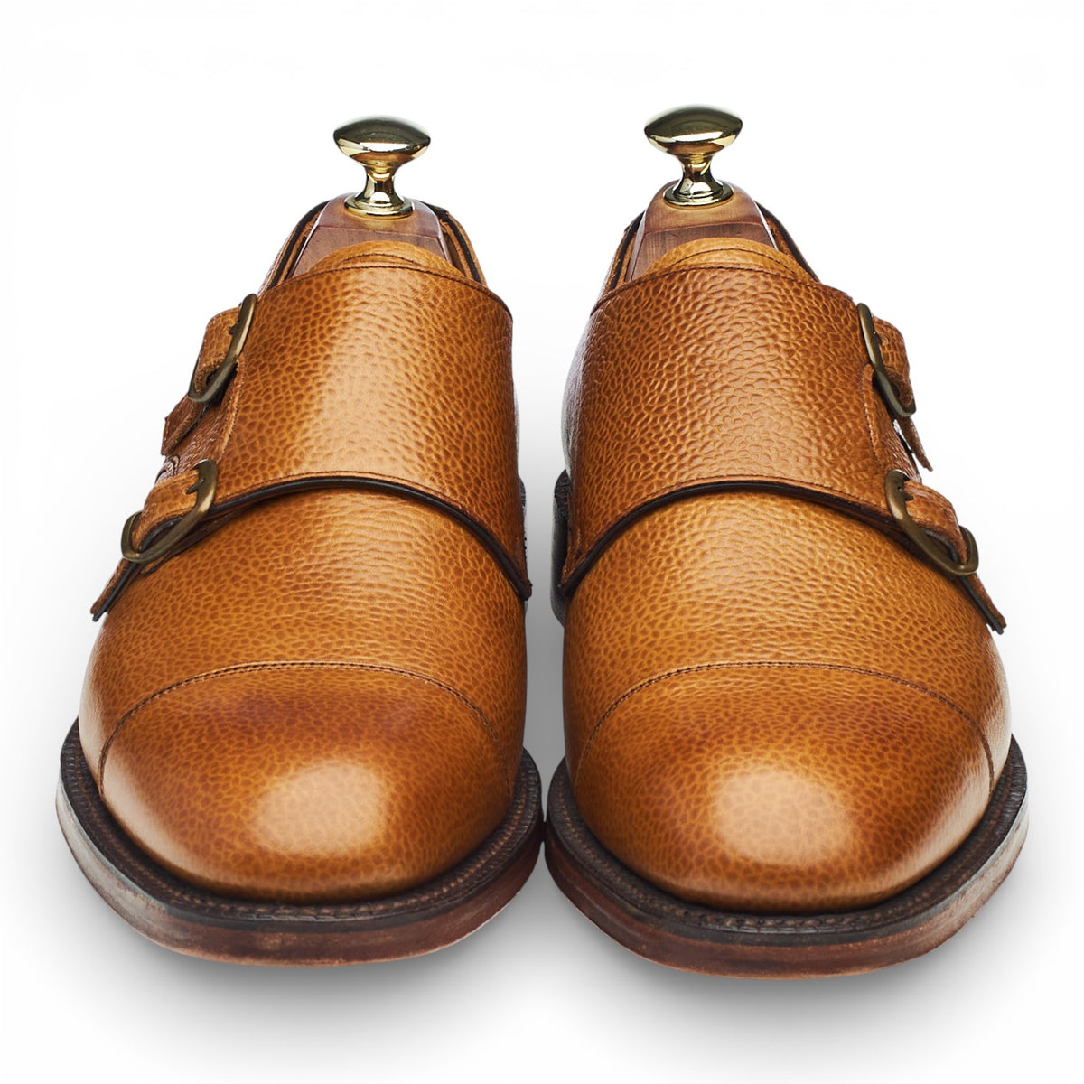 'Edmund' Tan Brown Grain Leather Double Monk Strap UK 7.5 F