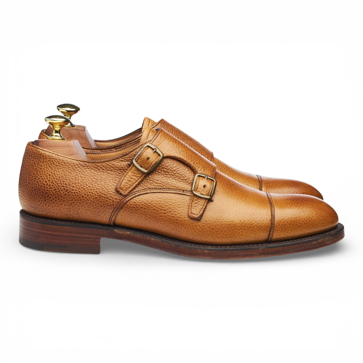 'Edmund' Tan Brown Grain Leather Double Monk Strap UK 7.5 F