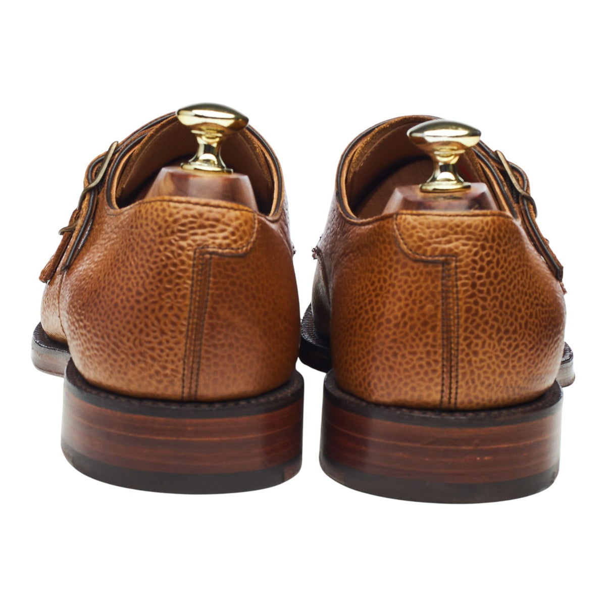 'Edmund' Tan Brown Grain Leather Double Monk Strap UK 7.5 F