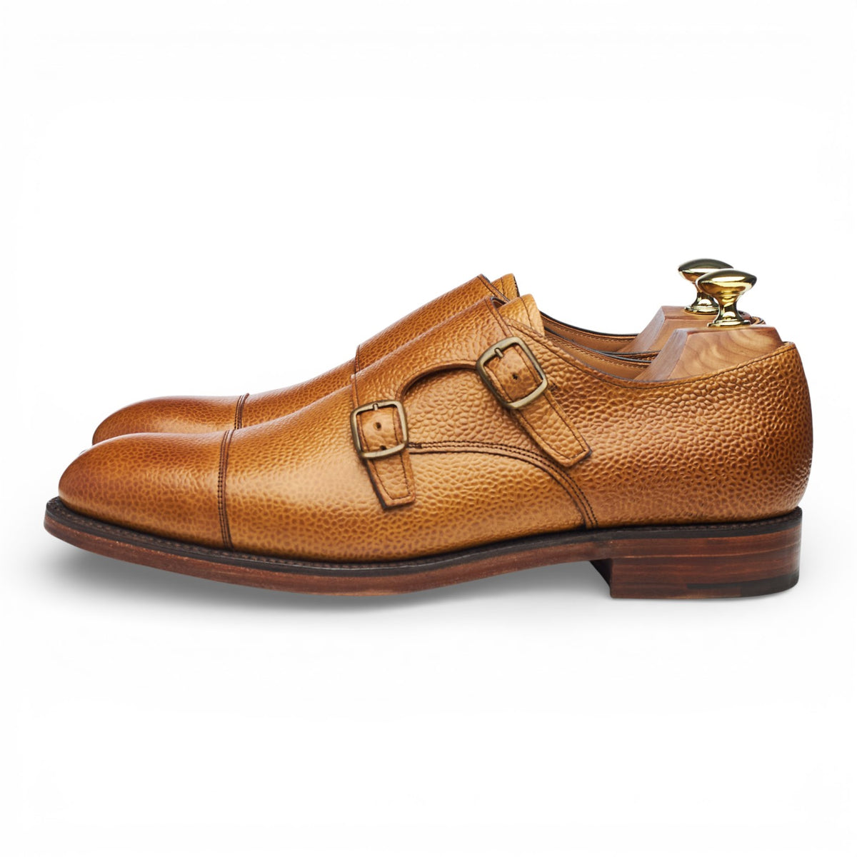 'Edmund' Tan Brown Grain Leather Double Monk Strap UK 7.5 F