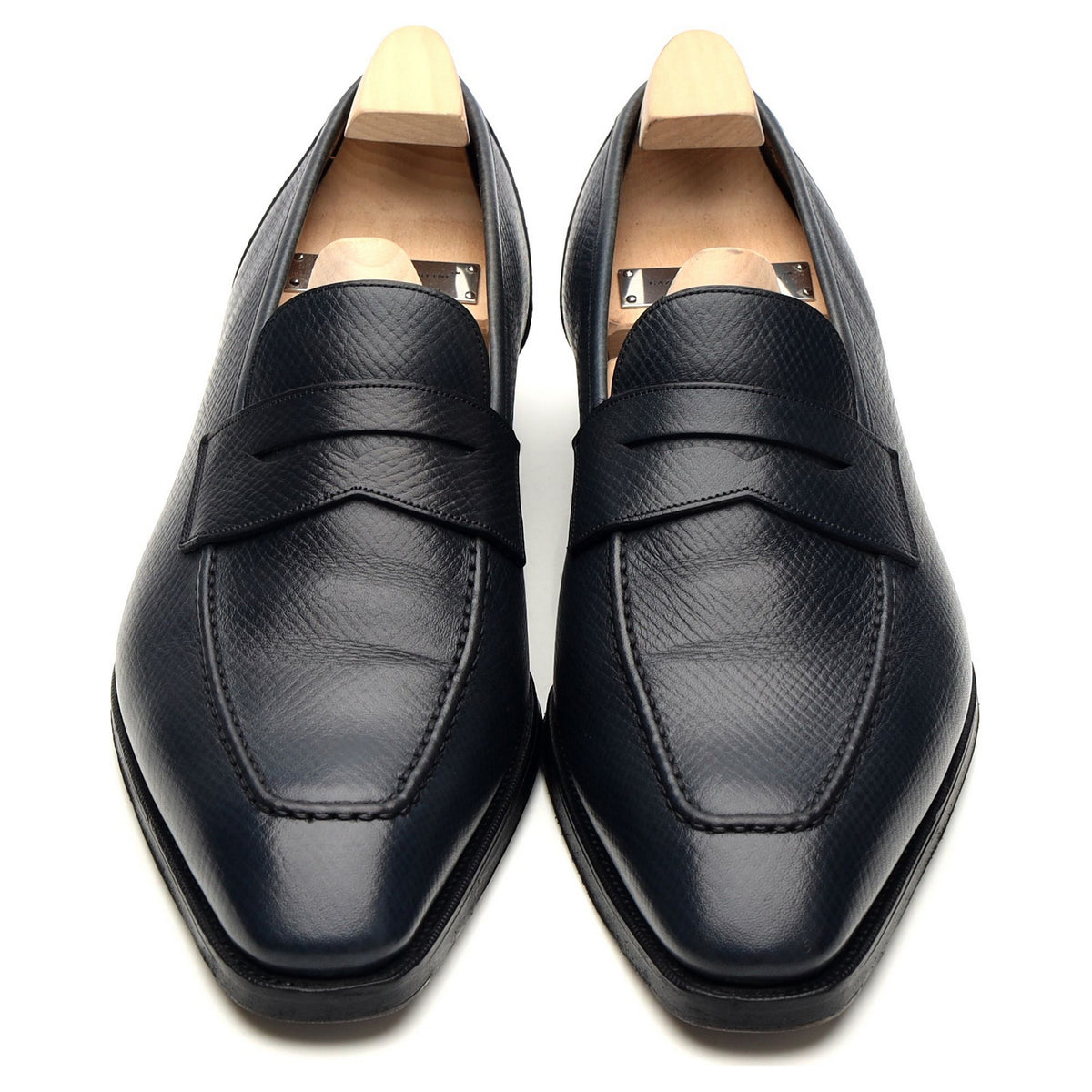 &#39;Monaco&#39; Navy Blue Grain Leather Loafers UK 7.5 F