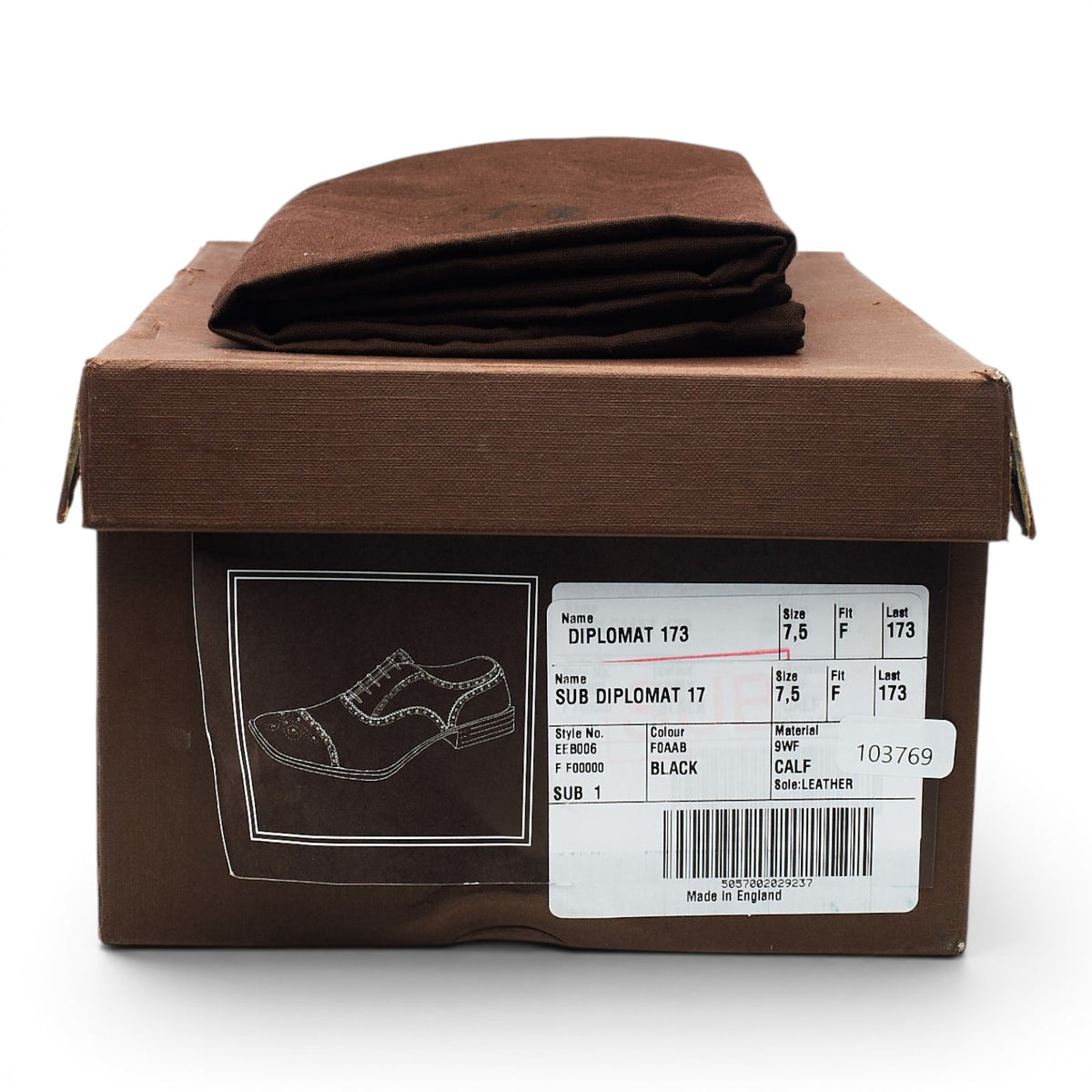 'Diplomat' Black Leather Oxford Brogues UK 7.5 F