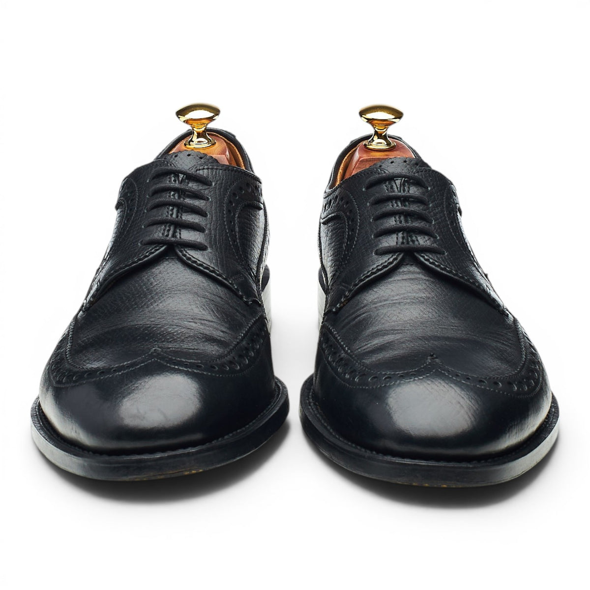 Bespoke Black Grain Leather Derby Brogues UK 8.5 F