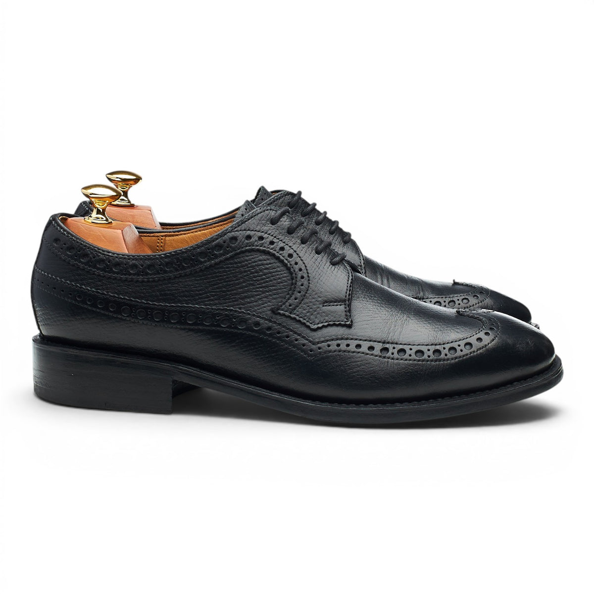 Bespoke Black Grain Leather Derby Brogues UK 8.5 F