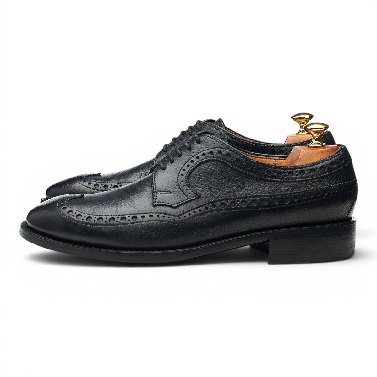 Bespoke Black Grain Leather Derby Brogues UK 8.5 F
