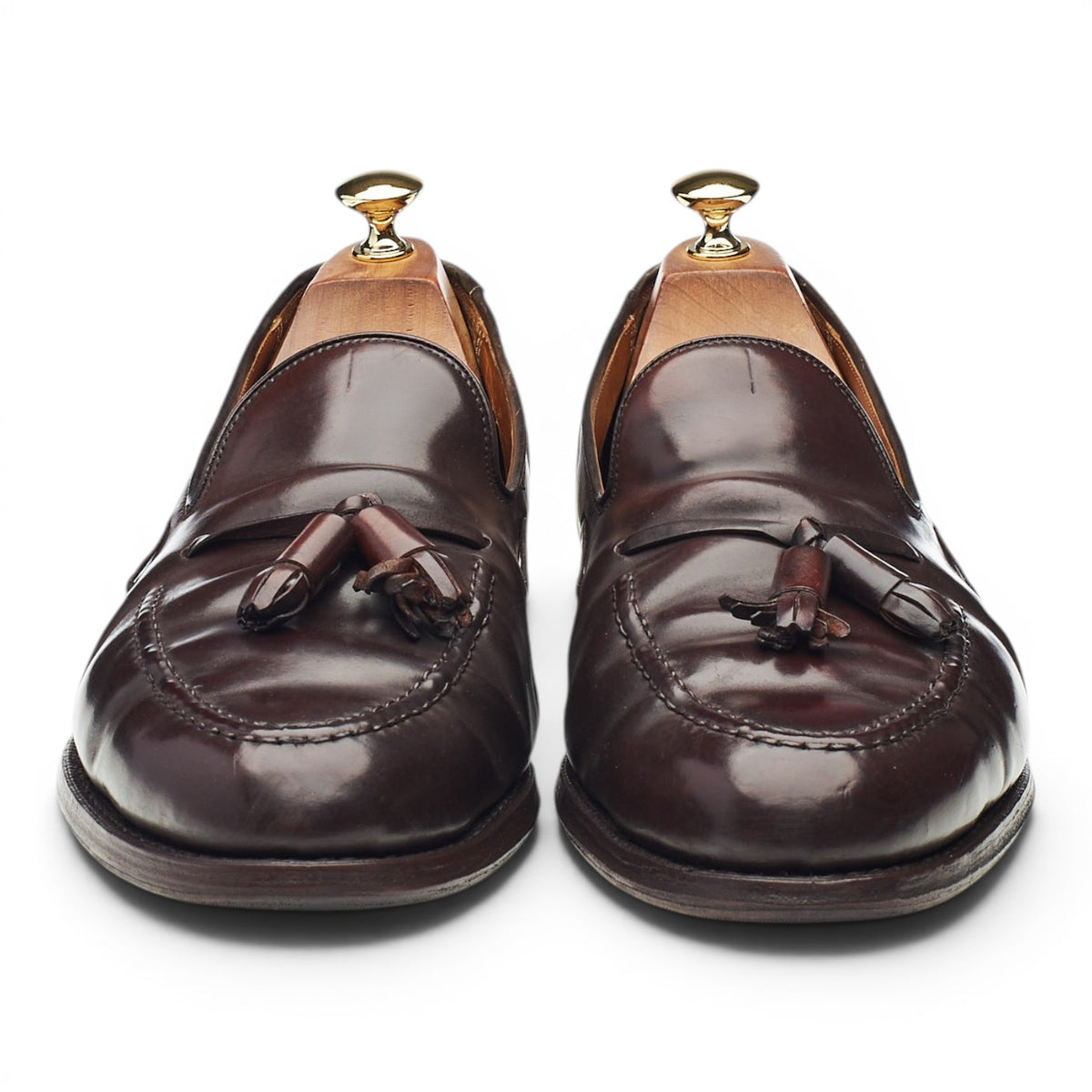 New & Lingwood Burgundy Cordovan Leather Tassel Loafers UK 10.5 E