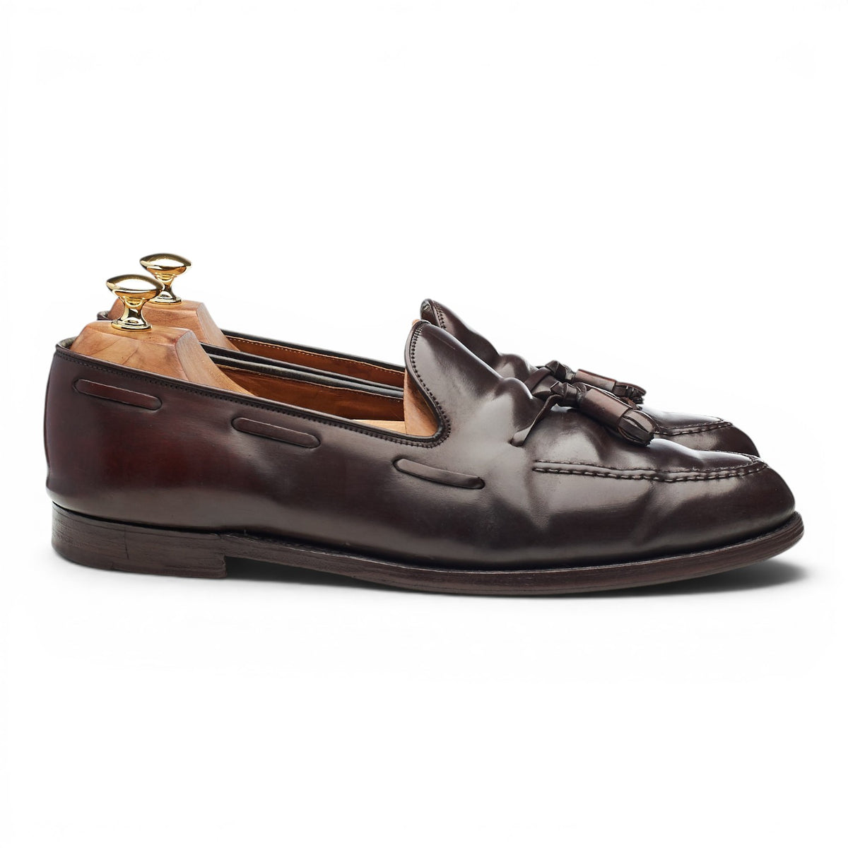 New & Lingwood Burgundy Cordovan Leather Tassel Loafers UK 10.5 E