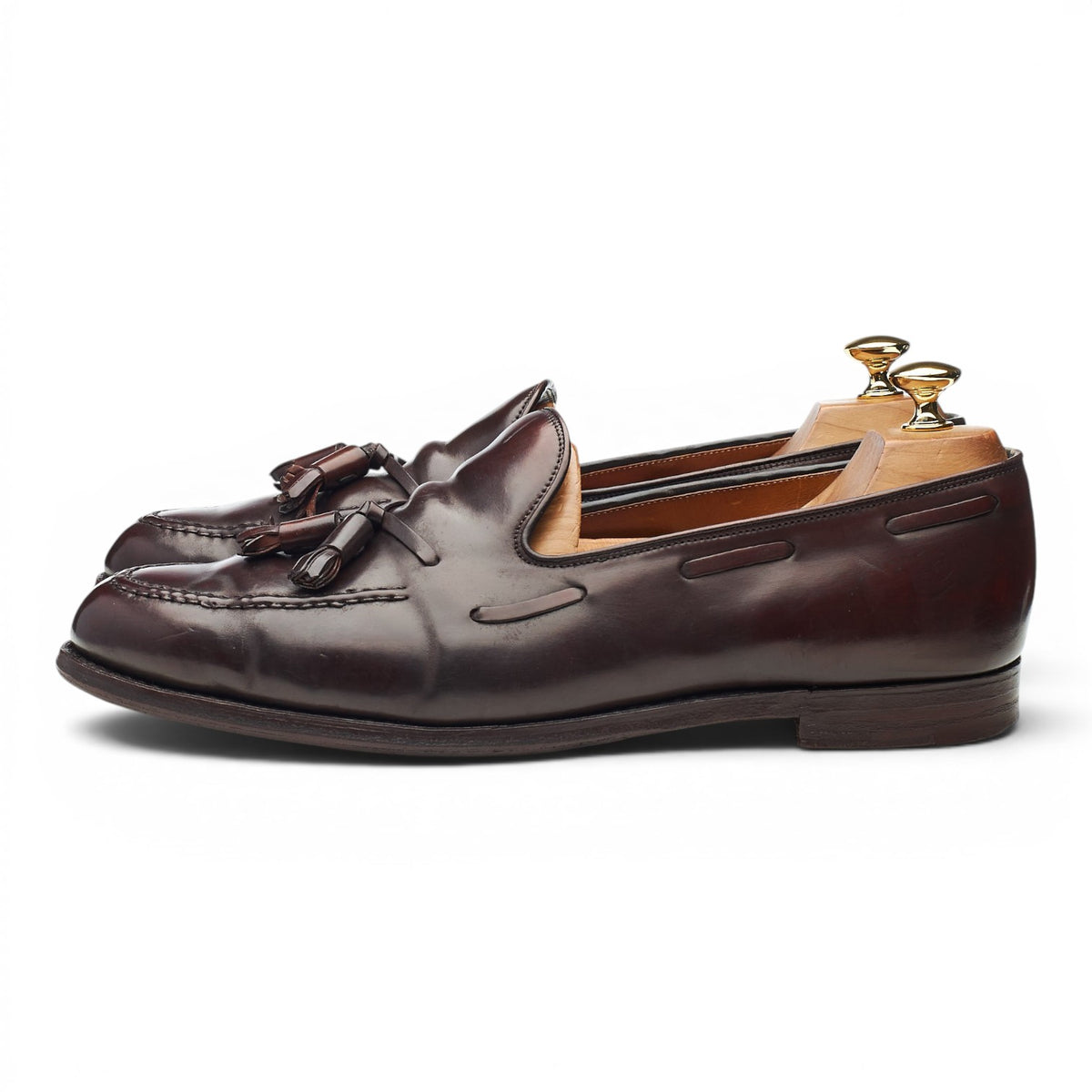 New & Lingwood Burgundy Cordovan Leather Tassel Loafers UK 10.5 E