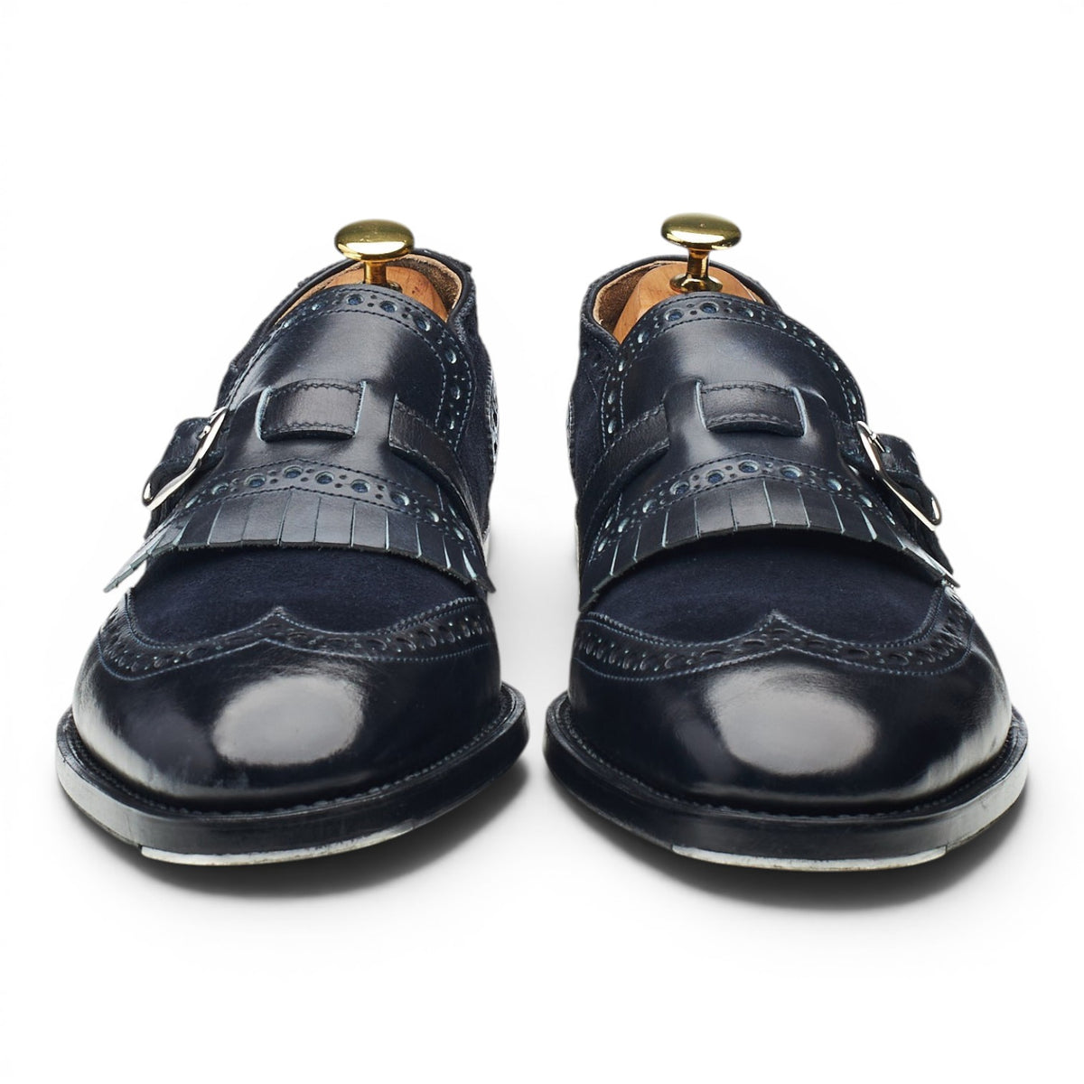 Bespoke Navy Blue Suede Fringed Monk Strap UK 8.5 F