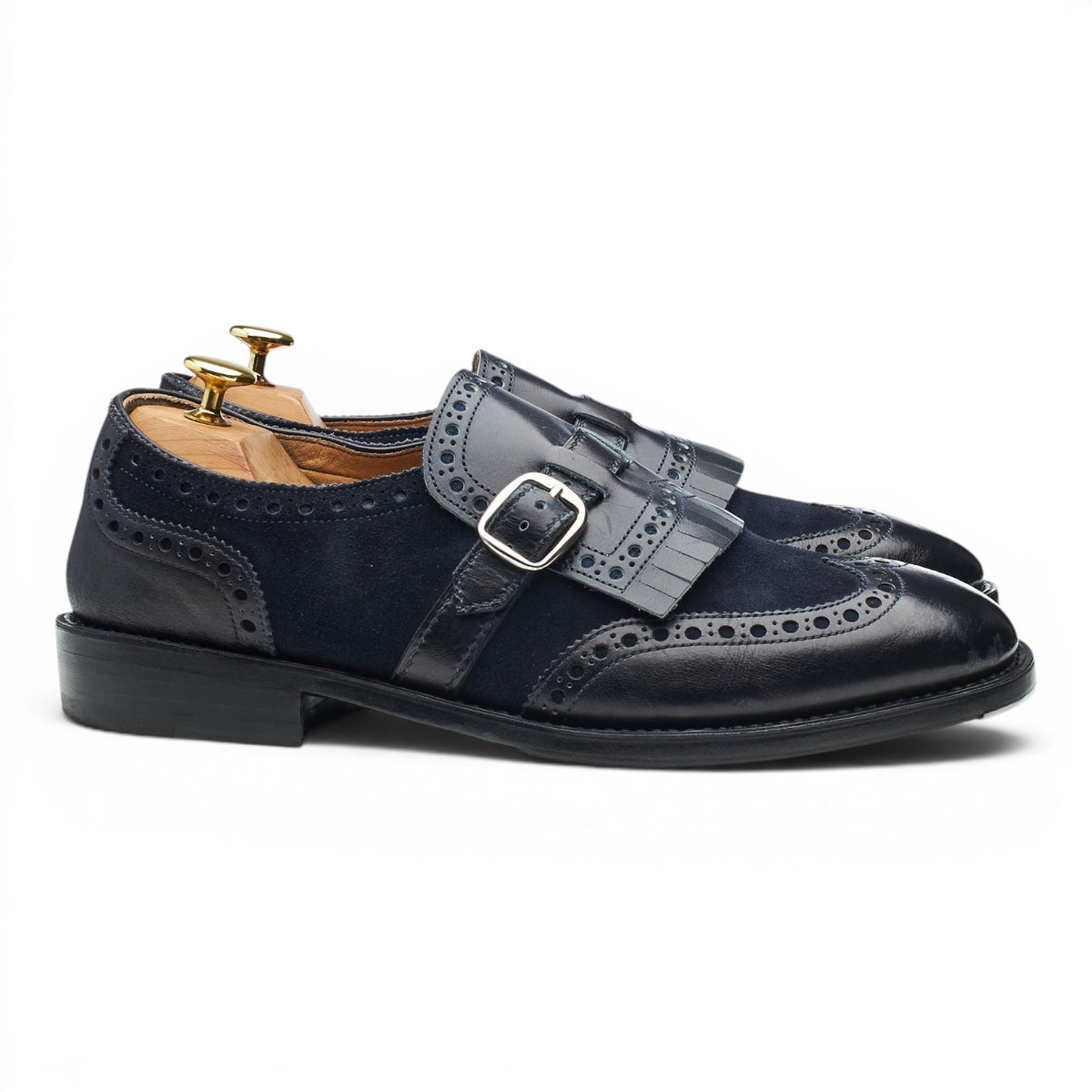 Bespoke Navy Blue Suede Fringed Monk Strap UK 8.5 F