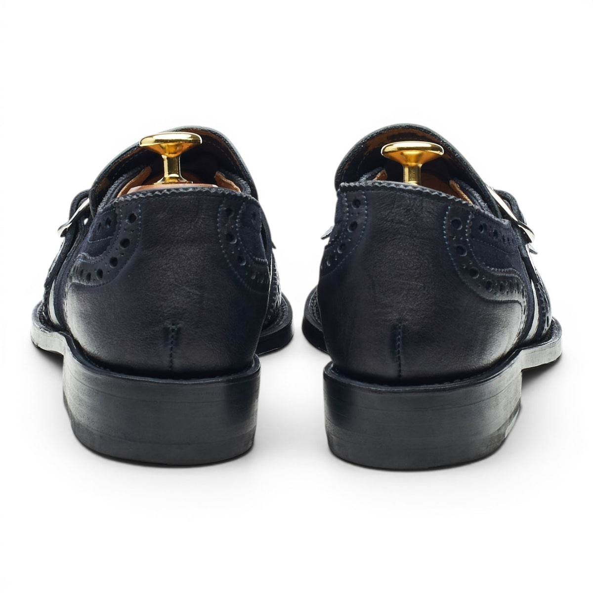 Bespoke Navy Blue Suede Fringed Monk Strap UK 8.5 F