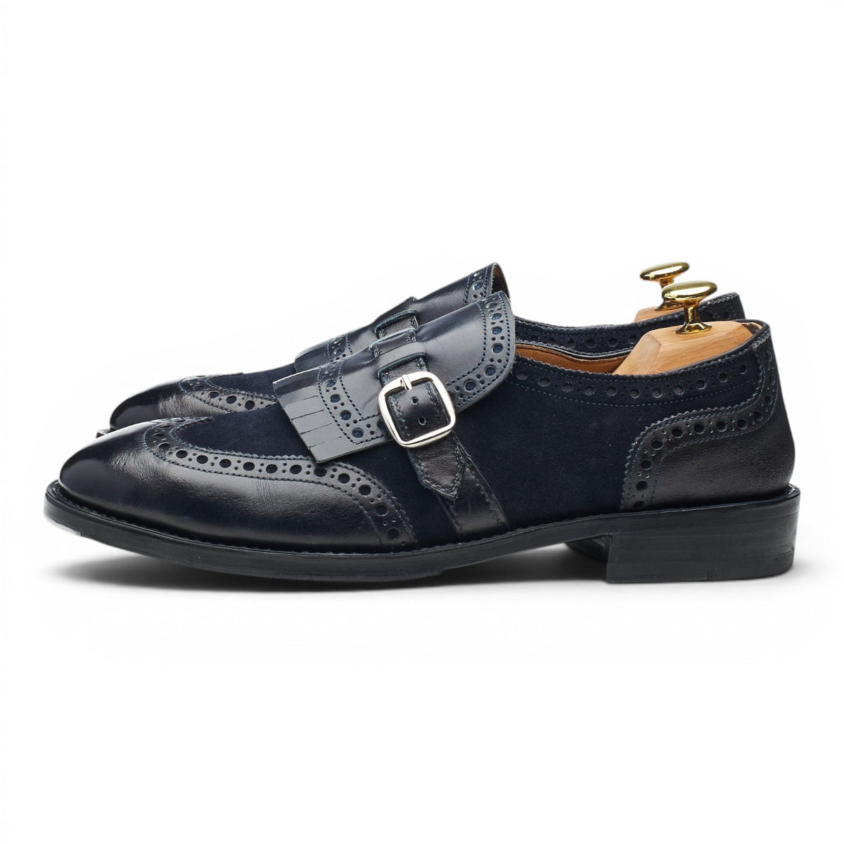 Bespoke Navy Blue Suede Fringed Monk Strap UK 8.5 F