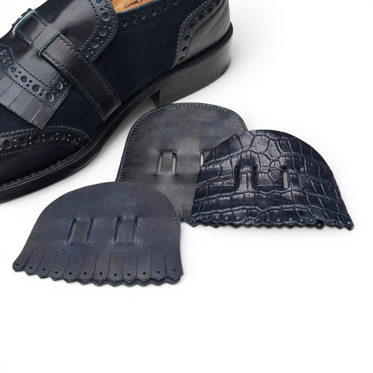 Bespoke Navy Blue Suede Fringed Monk Strap UK 8.5 F