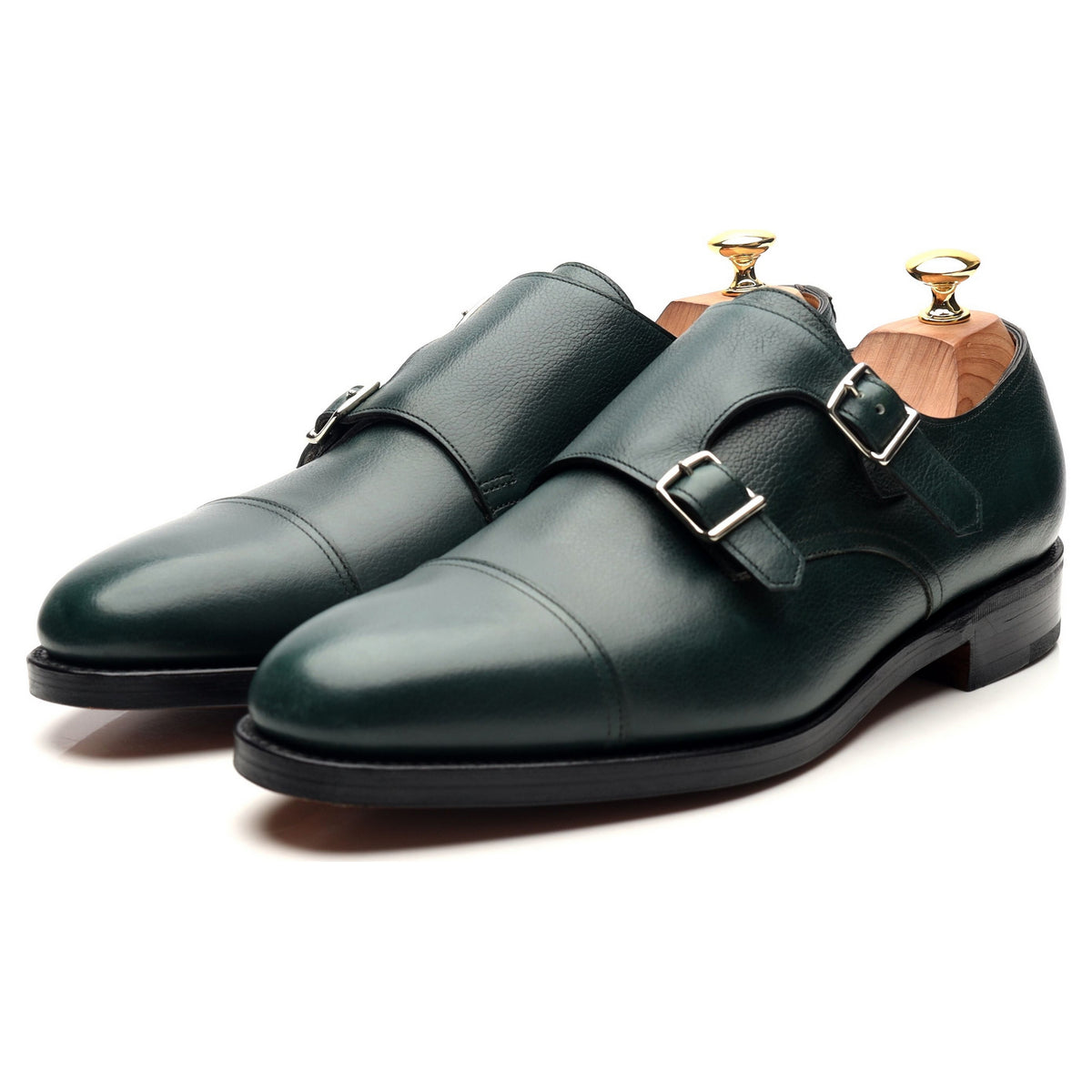 &#39;William&#39; Green Leather Double Monk Strap UK 10 E