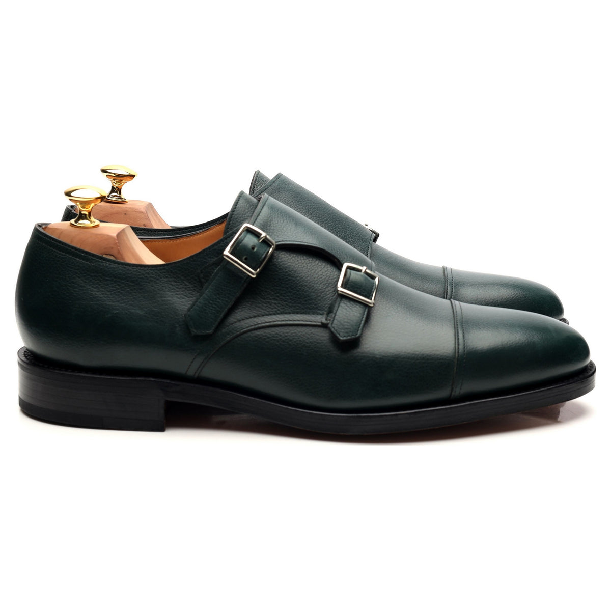 &#39;William&#39; Green Leather Double Monk Strap UK 10 E