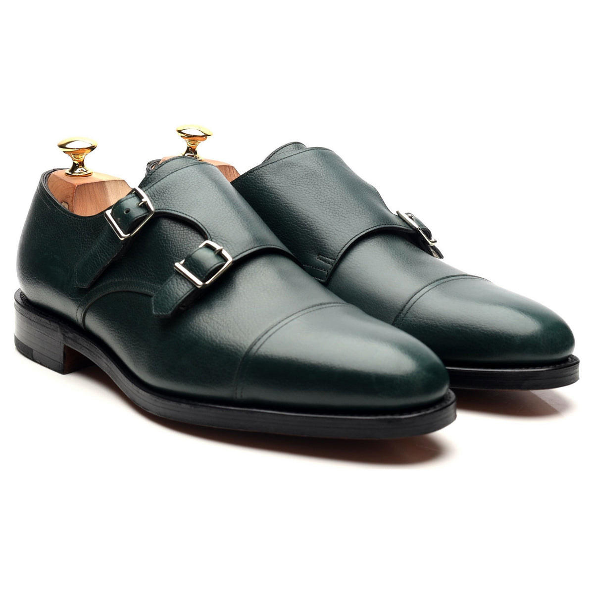 &#39;William&#39; Green Leather Double Monk Strap UK 10 E