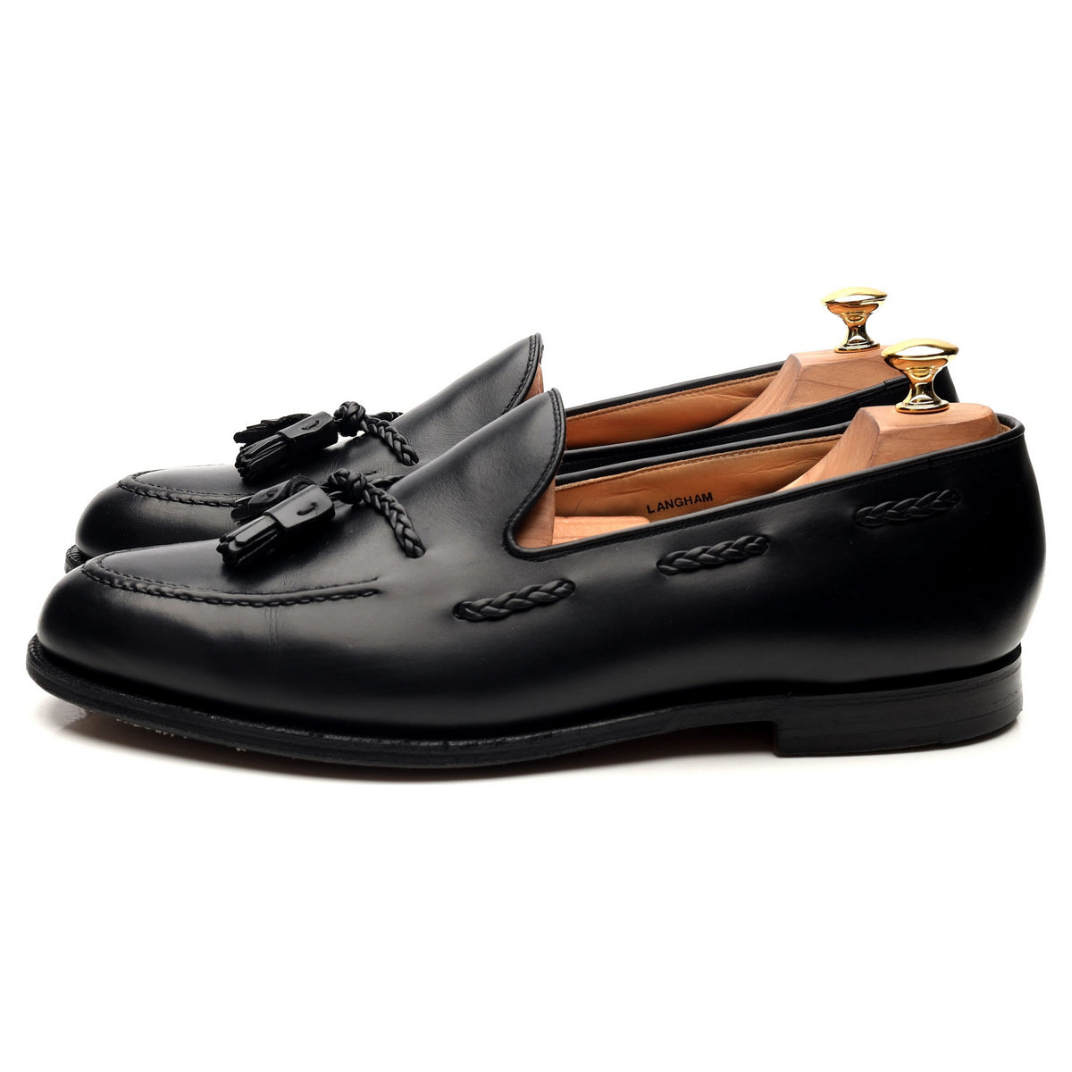 &#39;Langham&#39; Black Leather Tassel Loafers UK 10.5 EX