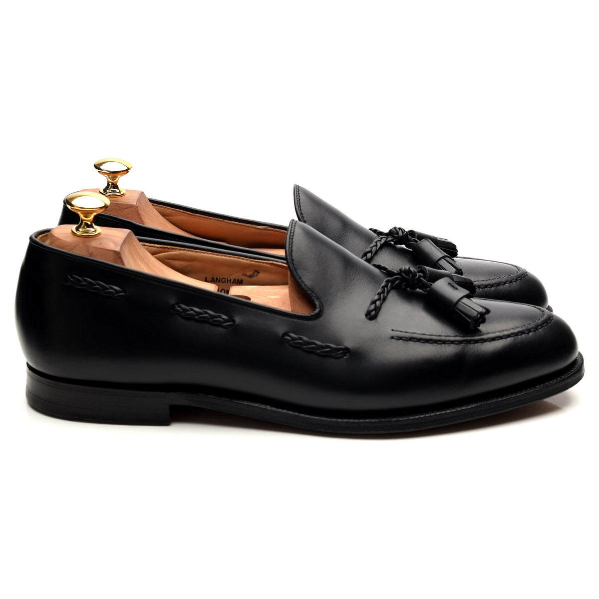 &#39;Langham&#39; Black Leather Tassel Loafers UK 10.5 EX