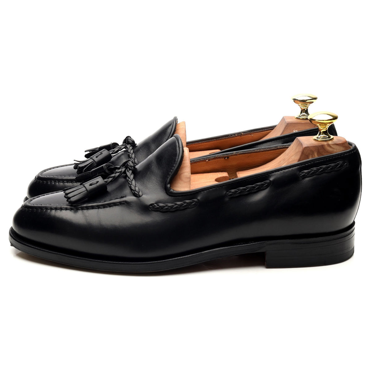 New &amp; Lingwood Black Leather Tassel Loafers UK 7.5 E