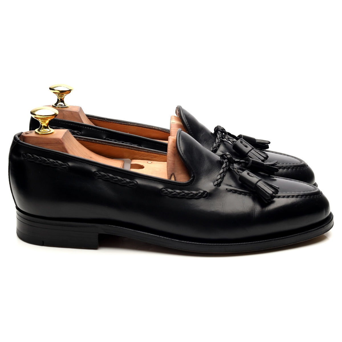 New &amp; Lingwood Black Leather Tassel Loafers UK 7.5 E